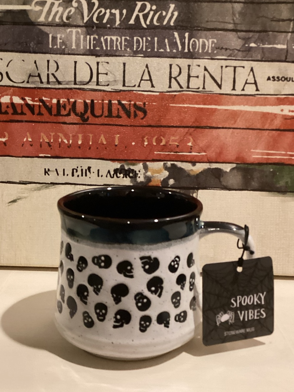 Black & White Skull Stoneware Halloween Mug